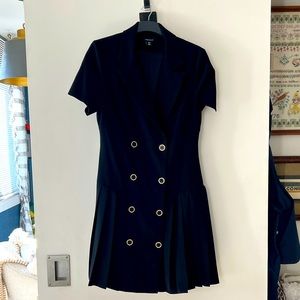 Karen Mullen Military Tailored Tuxedo Pleated Mini Dress